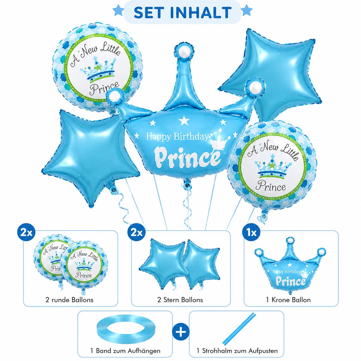 Prinz Prinzessin Party Ballons Prince Princess Folienballons Girl or Boy Set
