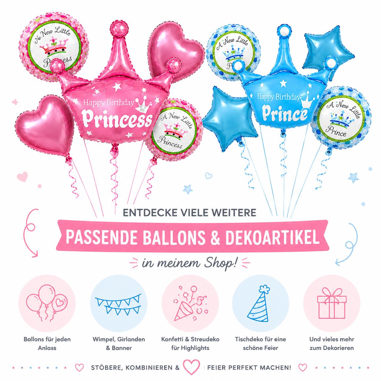 Prinz Prinzessin Party Ballons Prince Princess Folienballons Girl or Boy Set