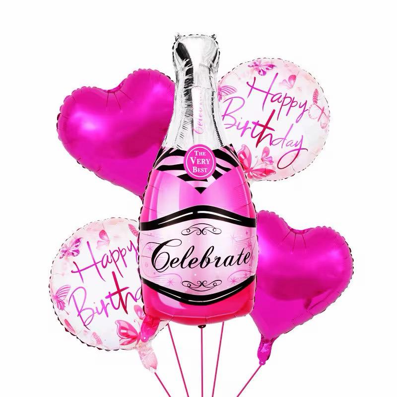 Geburtstags Luftballon Set Champagnerflasche Happy Birthday Party Deko Ballons