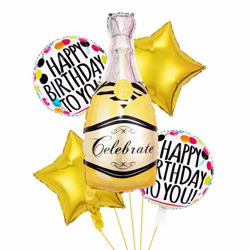 Geburtstags Luftballon Set Champagnerflasche Happy Birthday Party Deko Ballons