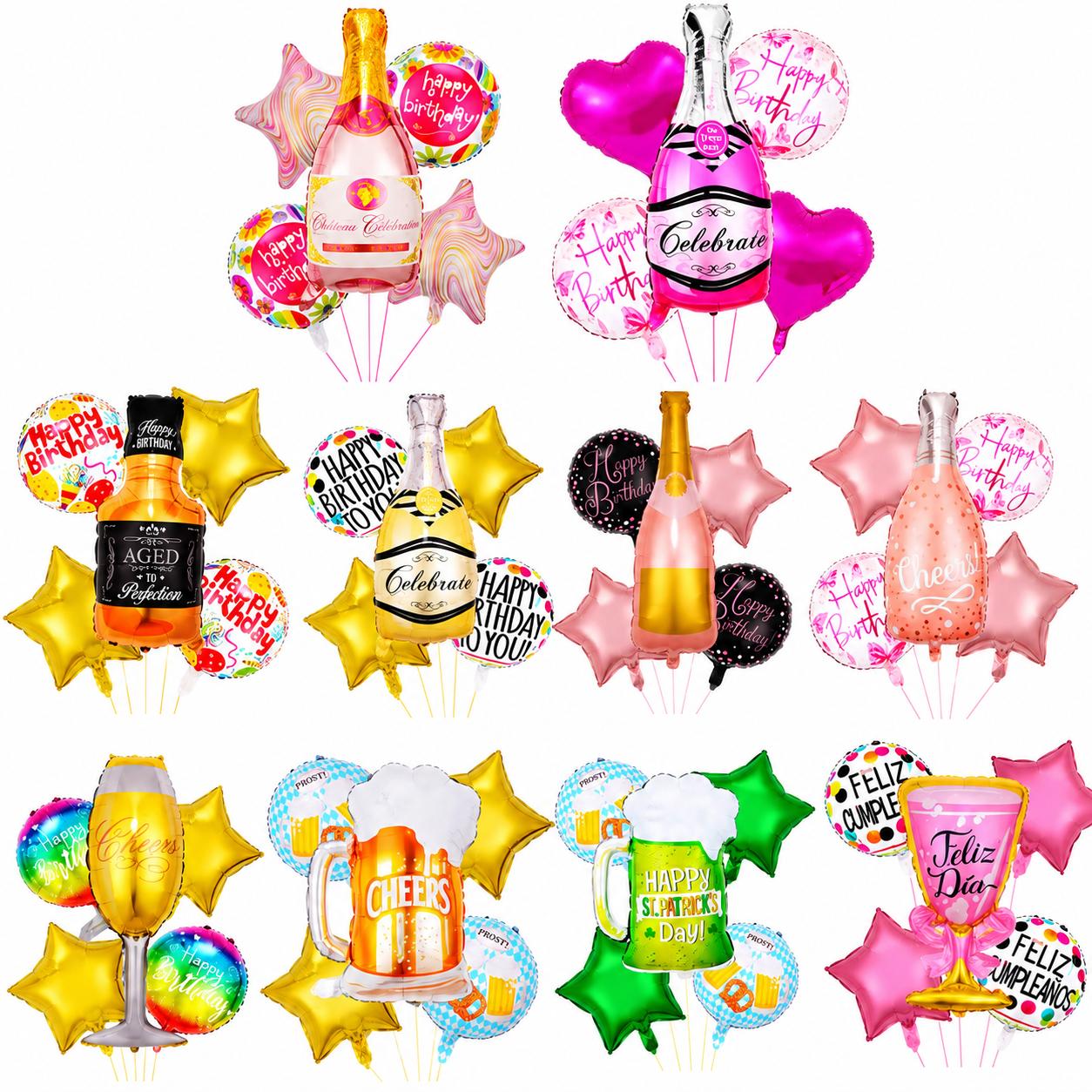 Geburtstags Luftballon Set Champagnerflasche Happy Birthday Party Deko Ballons