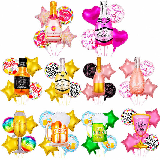 Geburtstags Luftballon Set Champagnerflasche Happy Birthday Party Deko Ballons