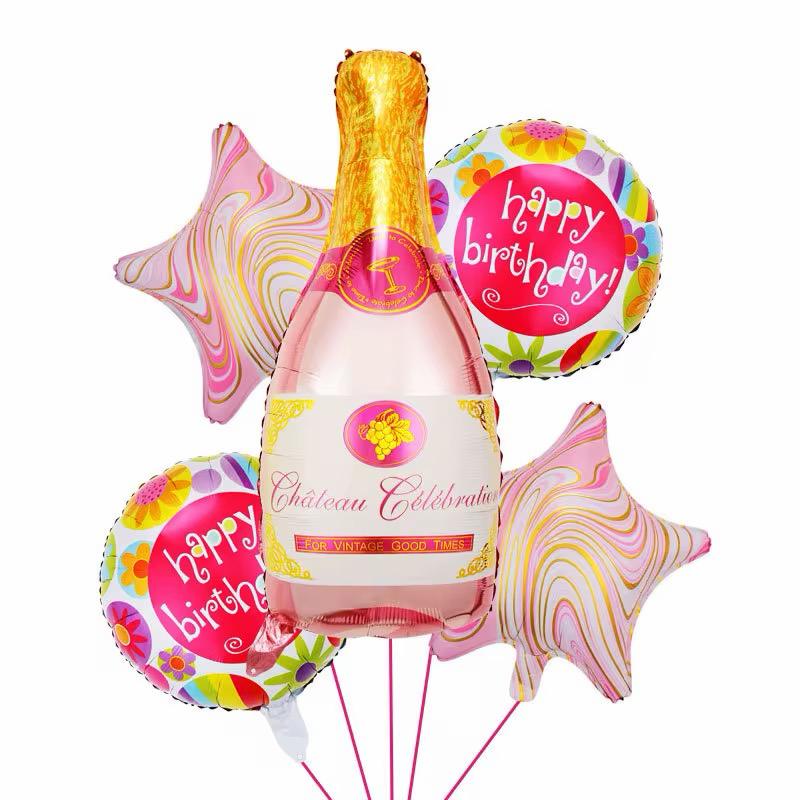 Geburtstags Luftballon Set Champagnerflasche Happy Birthday Party Deko Ballons