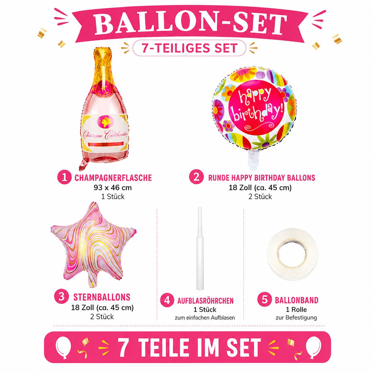 Geburtstags Luftballon Set Champagnerflasche Happy Birthday Party Deko Ballons