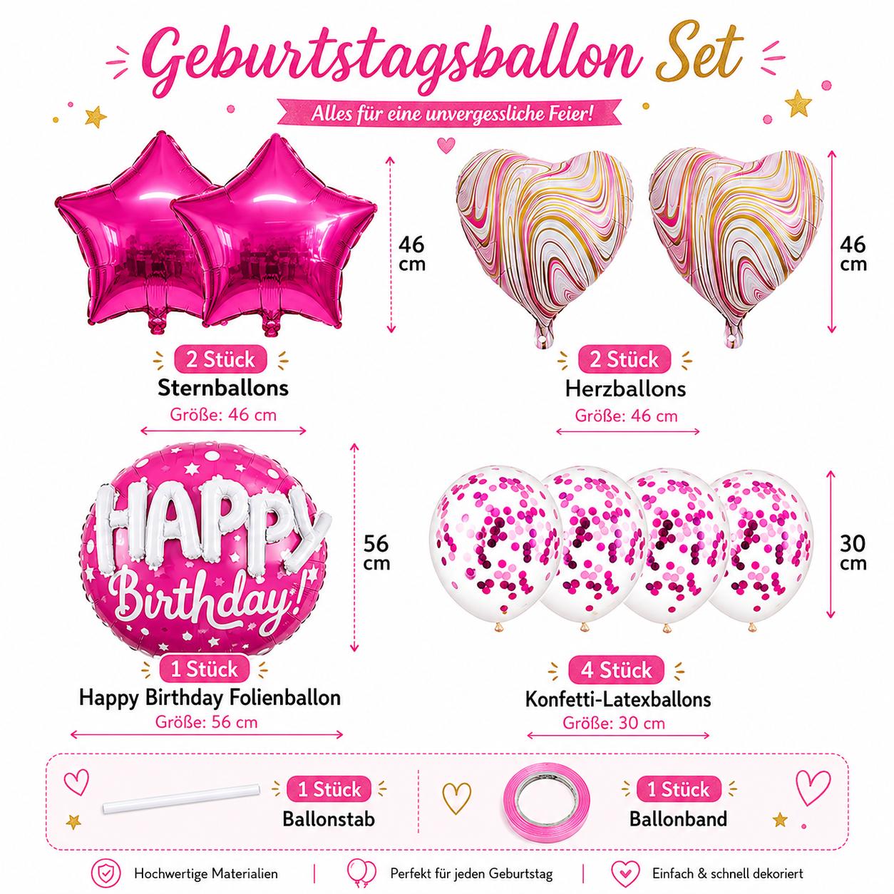 3-D Happy Birthday Luftballon Set Geburtstag Deko Folienballon & Konfetti Ballon