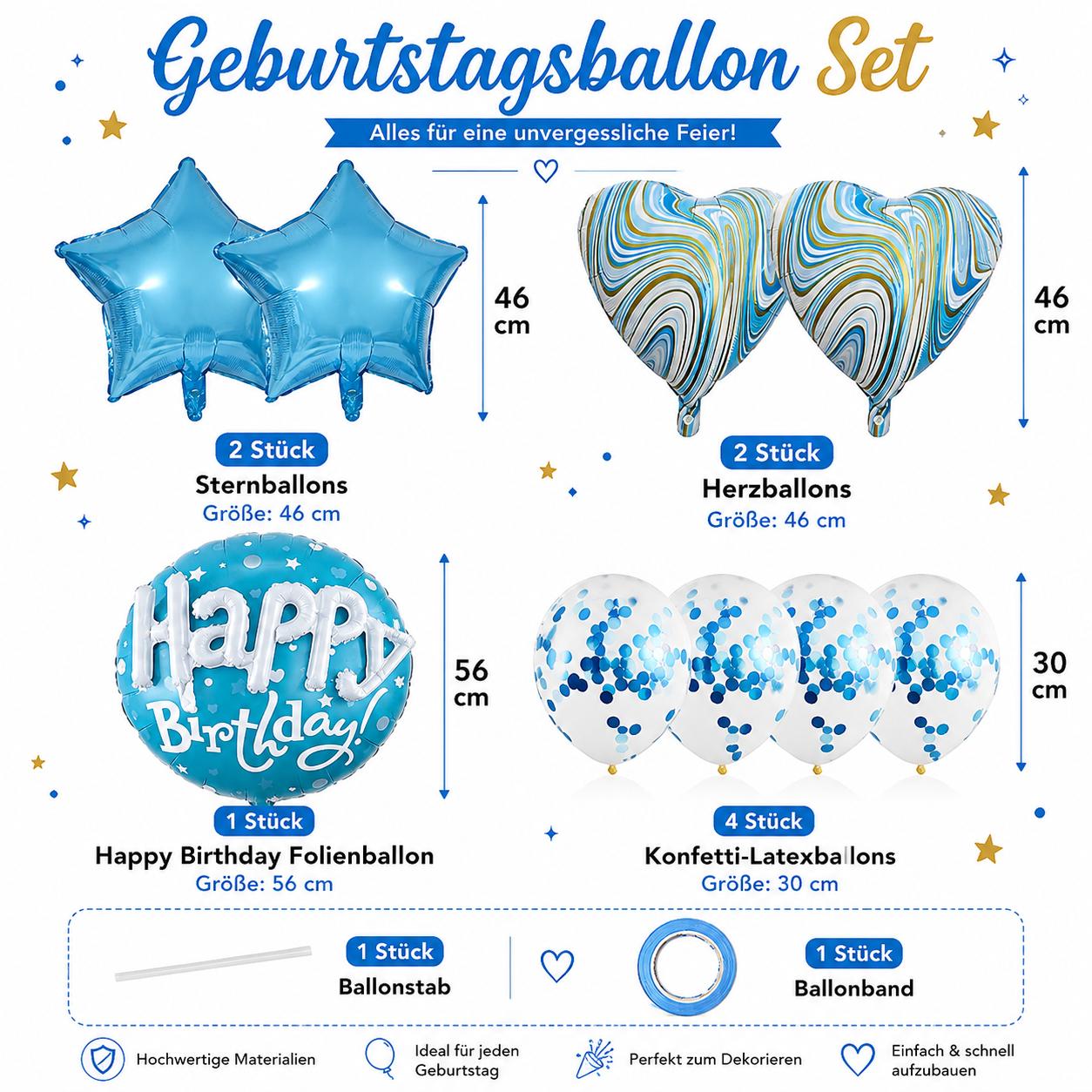 3-D Happy Birthday Luftballon Set Geburtstag Deko Folienballon & Konfetti Ballon