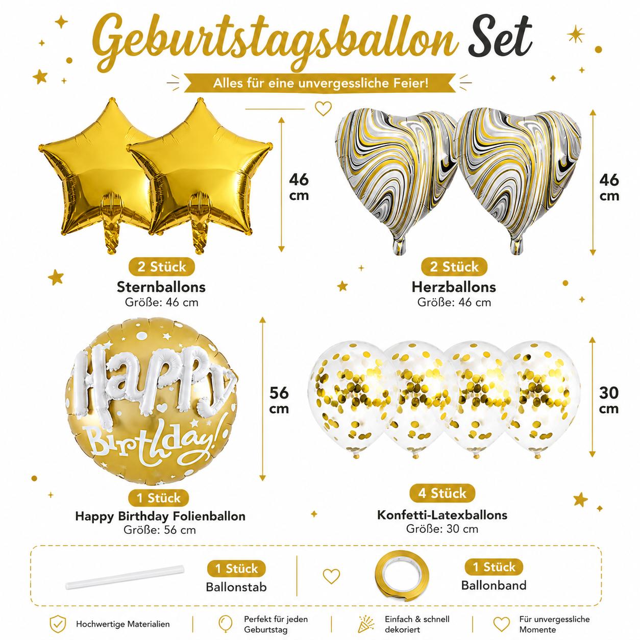 3-D Happy Birthday Luftballon Set Geburtstag Deko Folienballon & Konfetti Ballon