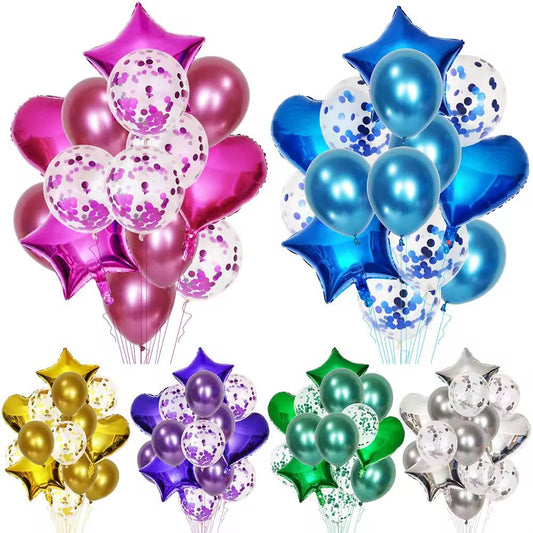 Party Ballon Set 14 Teilig Herz & Sternballons Konfetti Geburtstag Luftballons