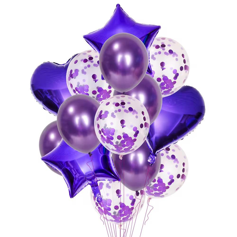 Party Ballon Set 14 Teilig Herz & Sternballons Konfetti Geburtstag Luftballons