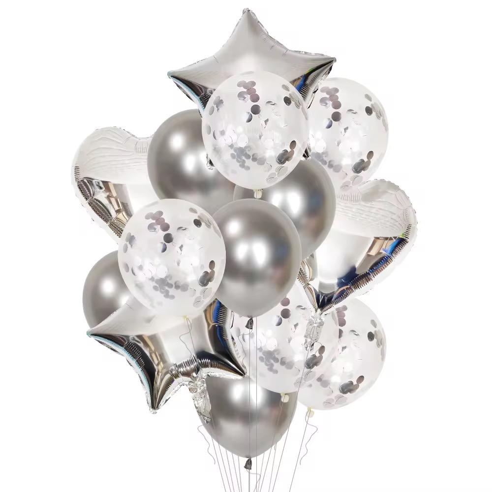 Party Ballon Set 14 Teilig Herz & Sternballons Konfetti Geburtstag Luftballons