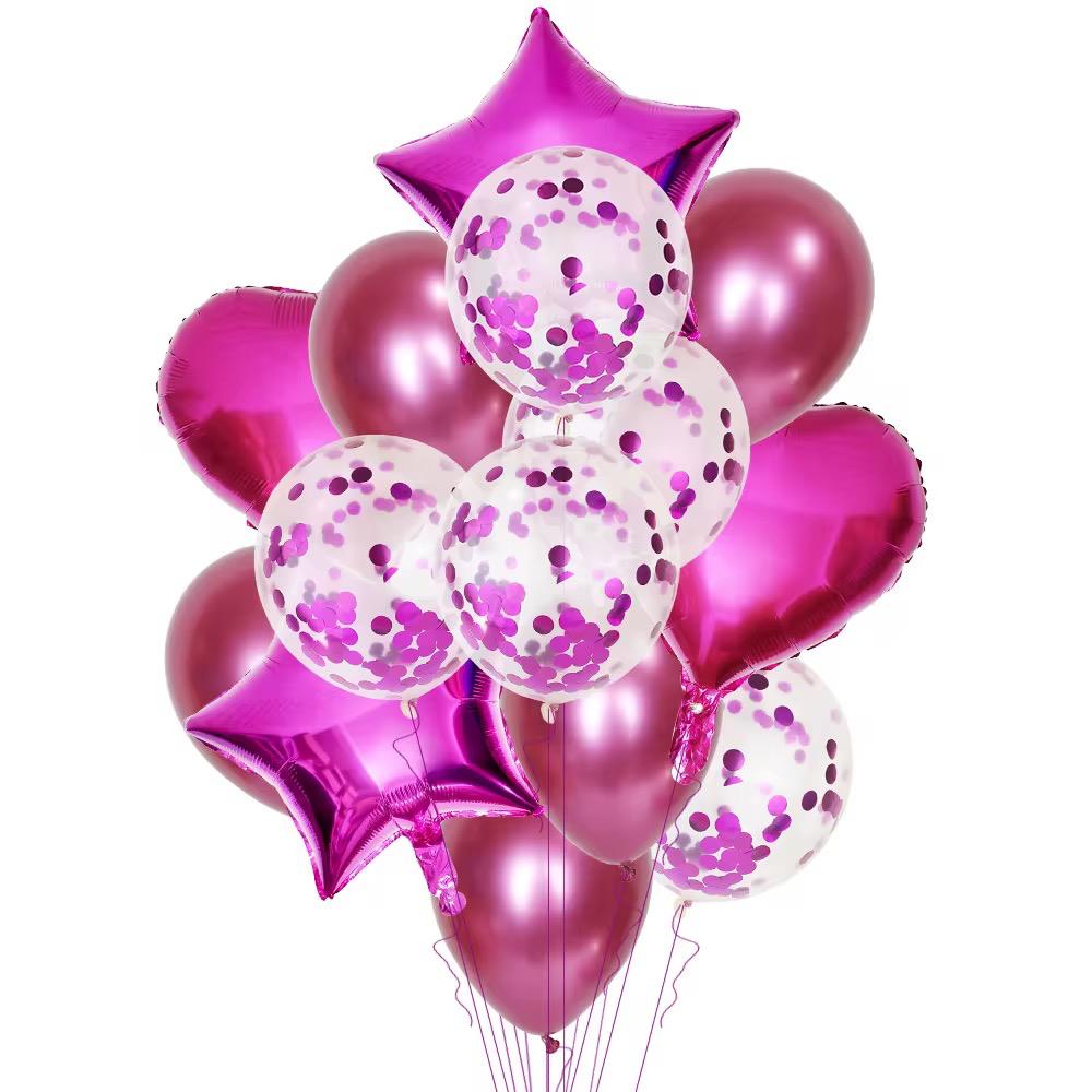 Party Ballon Set 14 Teilig Herz & Sternballons Konfetti Geburtstag Luftballons
