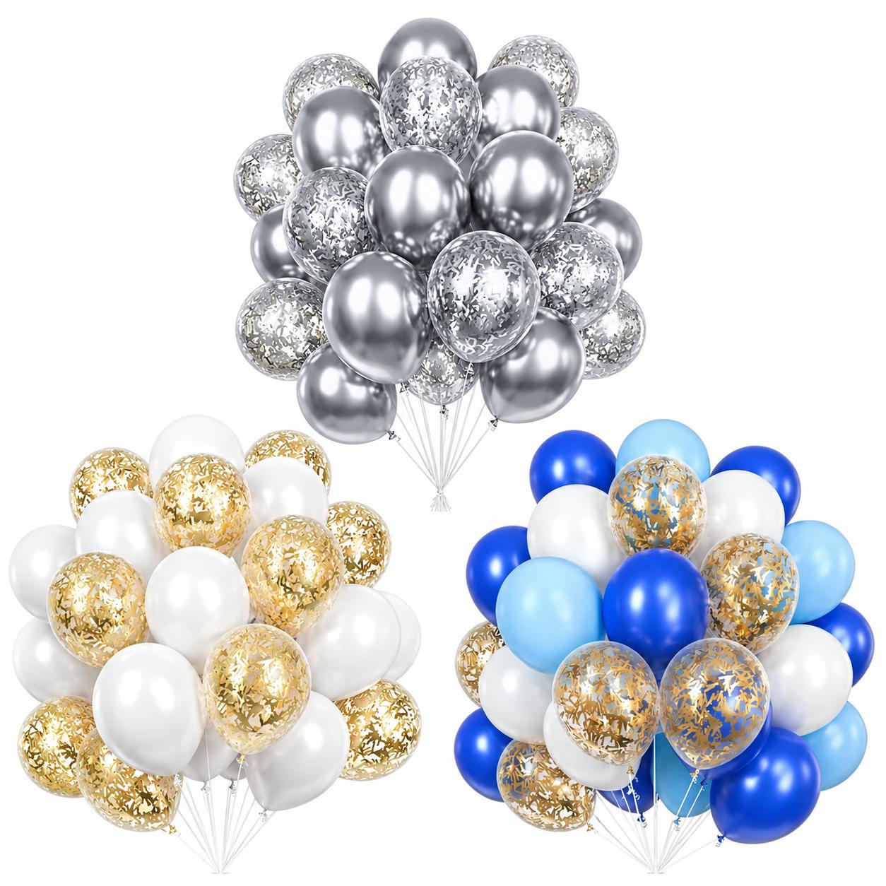 Luftballon Set 30 Stück Konfetti Ballons Gold Silber Blau Party Deko Geburtstag