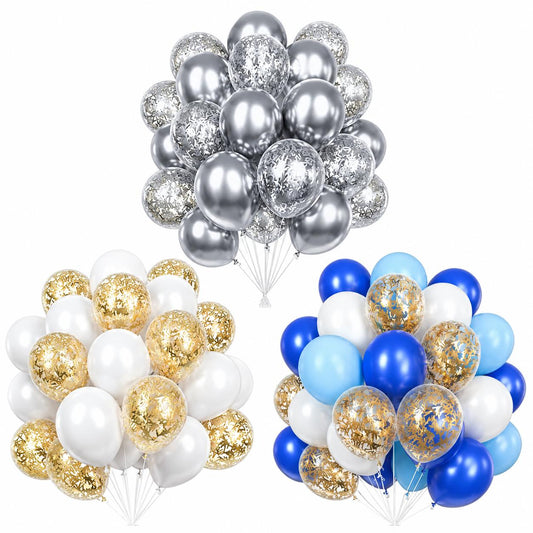 Luftballon Set 30 Stück Konfetti Ballons Gold Silber Blau Party Deko Geburtstag