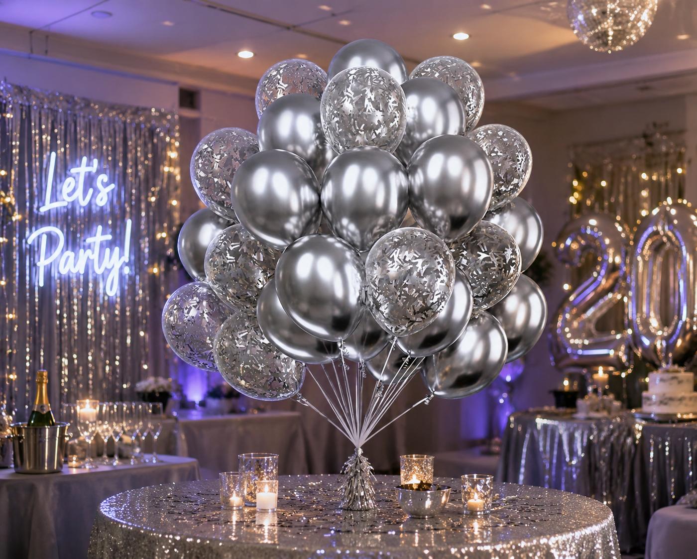 Luftballon Set 30 Stück Konfetti Ballons Gold Silber Blau Party Deko Geburtstag