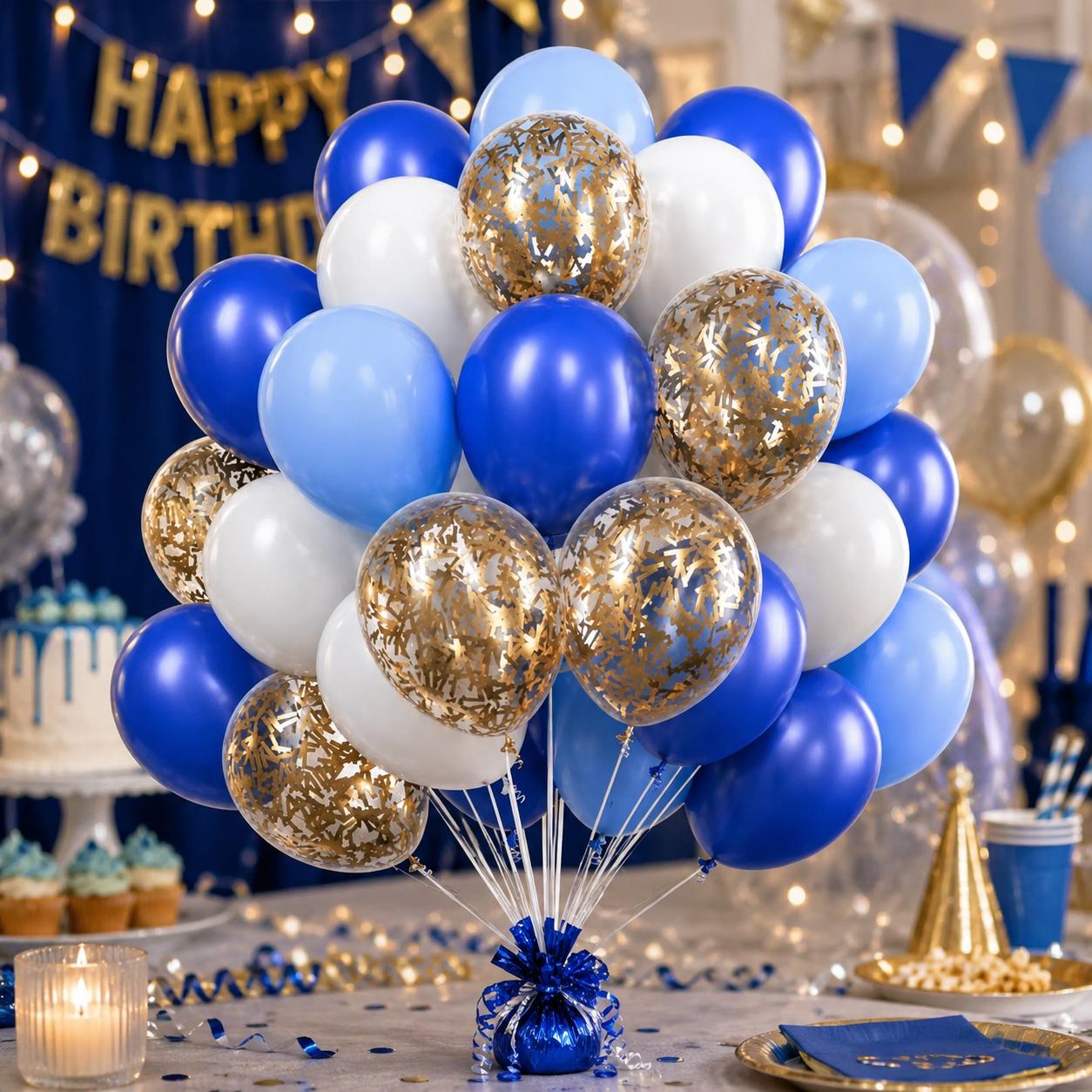 Luftballon Set 30 Stück Konfetti Ballons Gold Silber Blau Party Deko Geburtstag