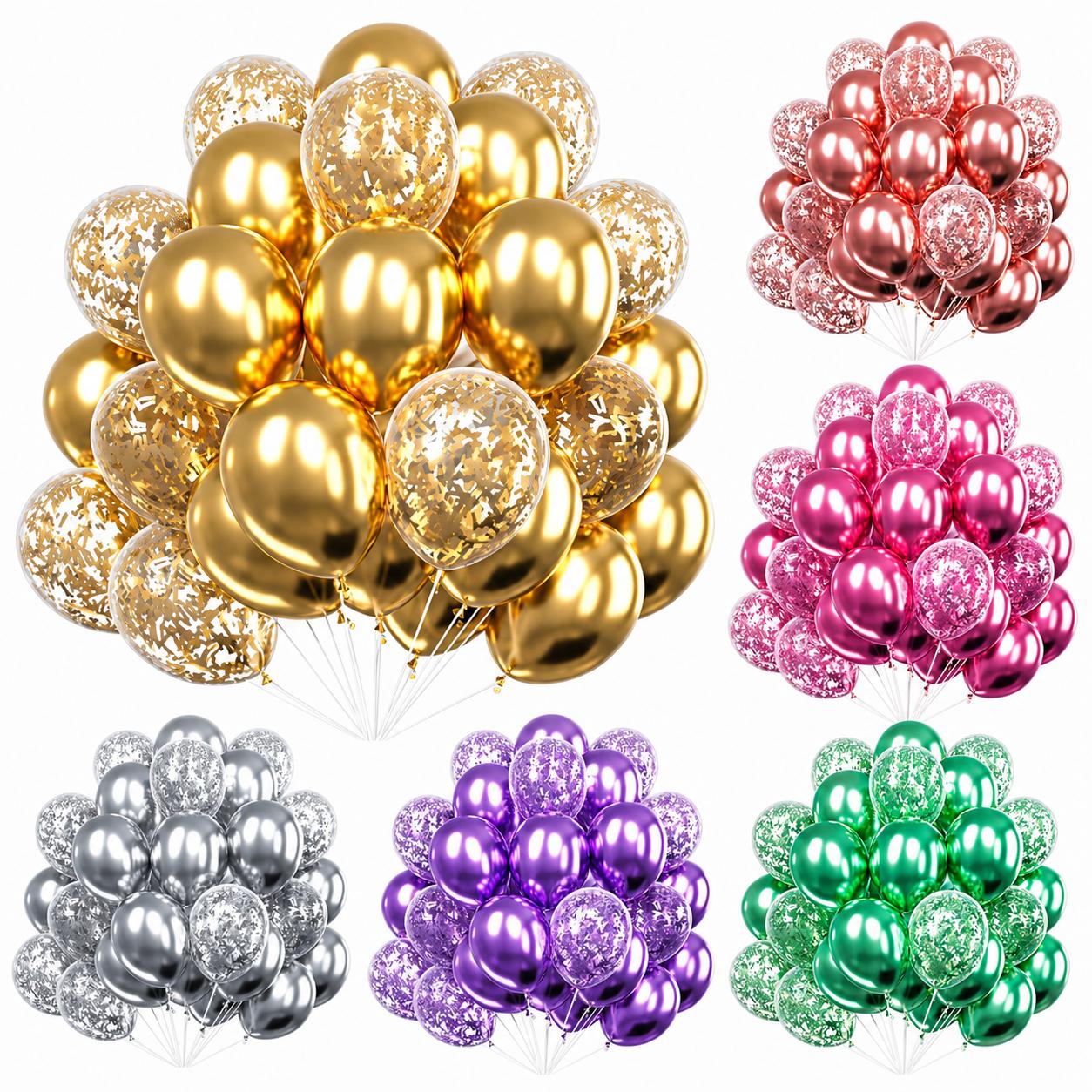 Metallic Luftballons Konfetti Set 30 Stück Helium Party Deko Geburtstag Hochzeit