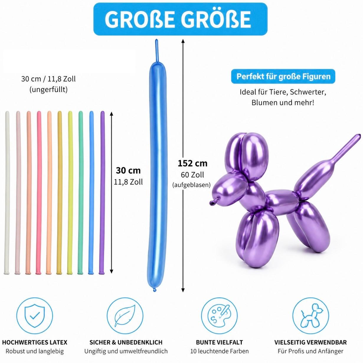 100x Modellierballons Metallic Ballonmodellage XXL Luftballons Ballontiere & co