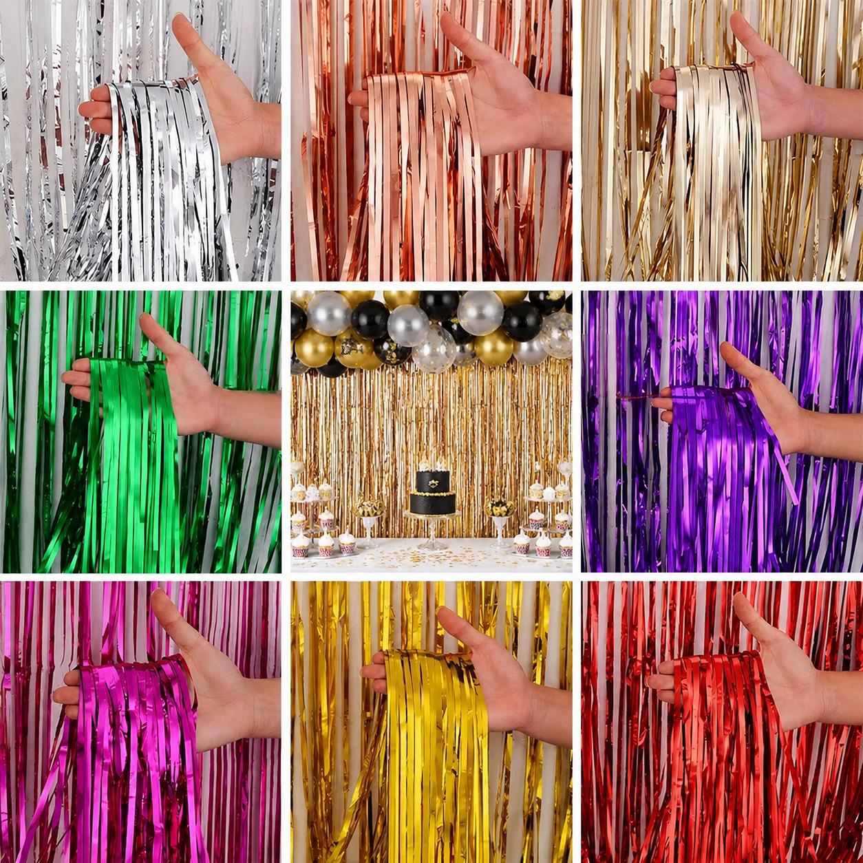 Lametta Vorhang Party Deko Fotohintergrund Metallic 100x200cm Wand Dekoration