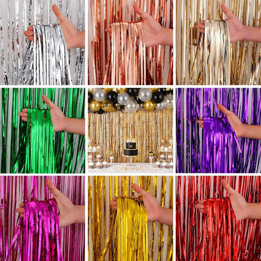Lametta Vorhang Party Deko Fotohintergrund Metallic 100x200cm Wand Dekoration