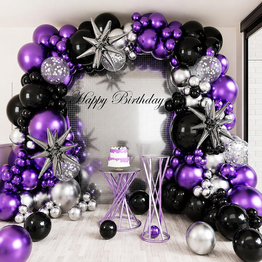 XXL Ballonbogen Set Lila Schwarz Silber 146 Teile Geburtstag Party Dekoration
