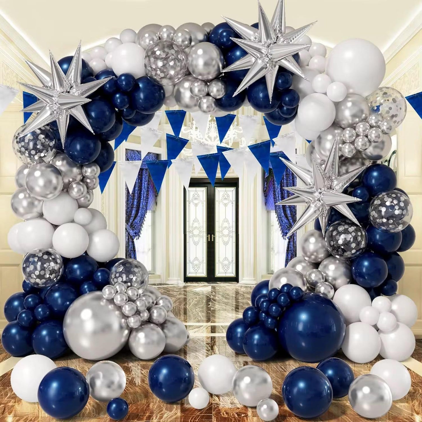 XXL Ballongirlande Blau Silber Geburtstag Ballonbogen Deko Party Dekoration