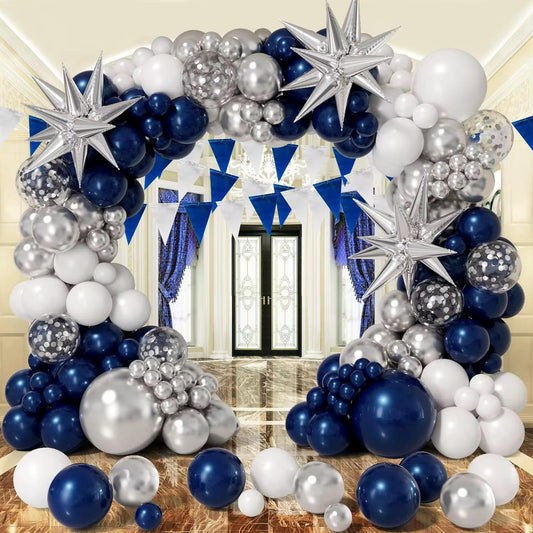XXL Ballongirlande Blau Silber Geburtstag Ballonbogen Deko Party Dekoration
