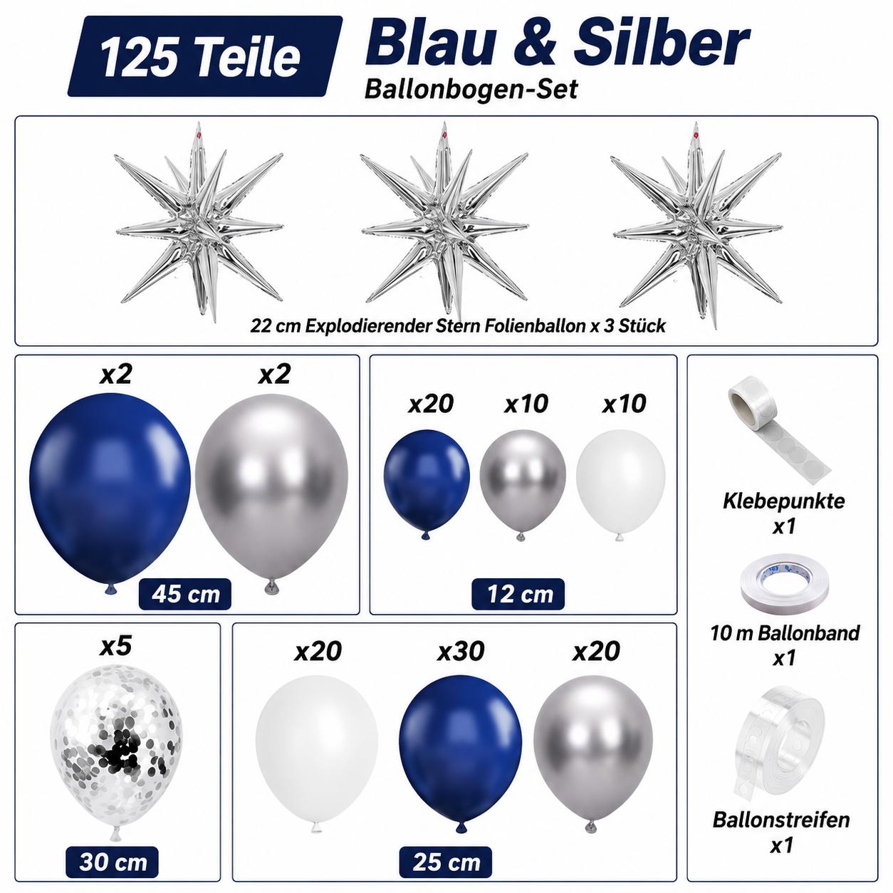 XXL Ballongirlande Blau Silber Geburtstag Ballonbogen Deko Party Dekoration