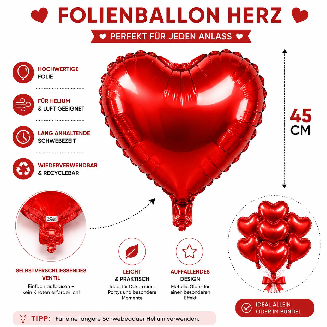 Luftballon Herzen 45 cm Luftballons Herz Helium Ballon Folienballon Deko Party
