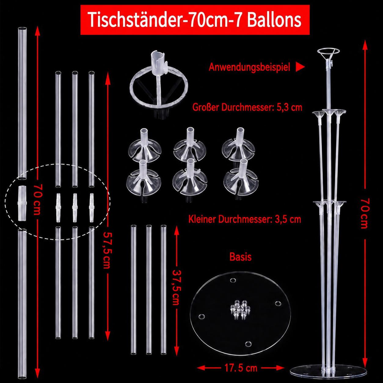 2x Ballonständer Set Luftballon Halter Ständer für Tisch & Boden Party Deko