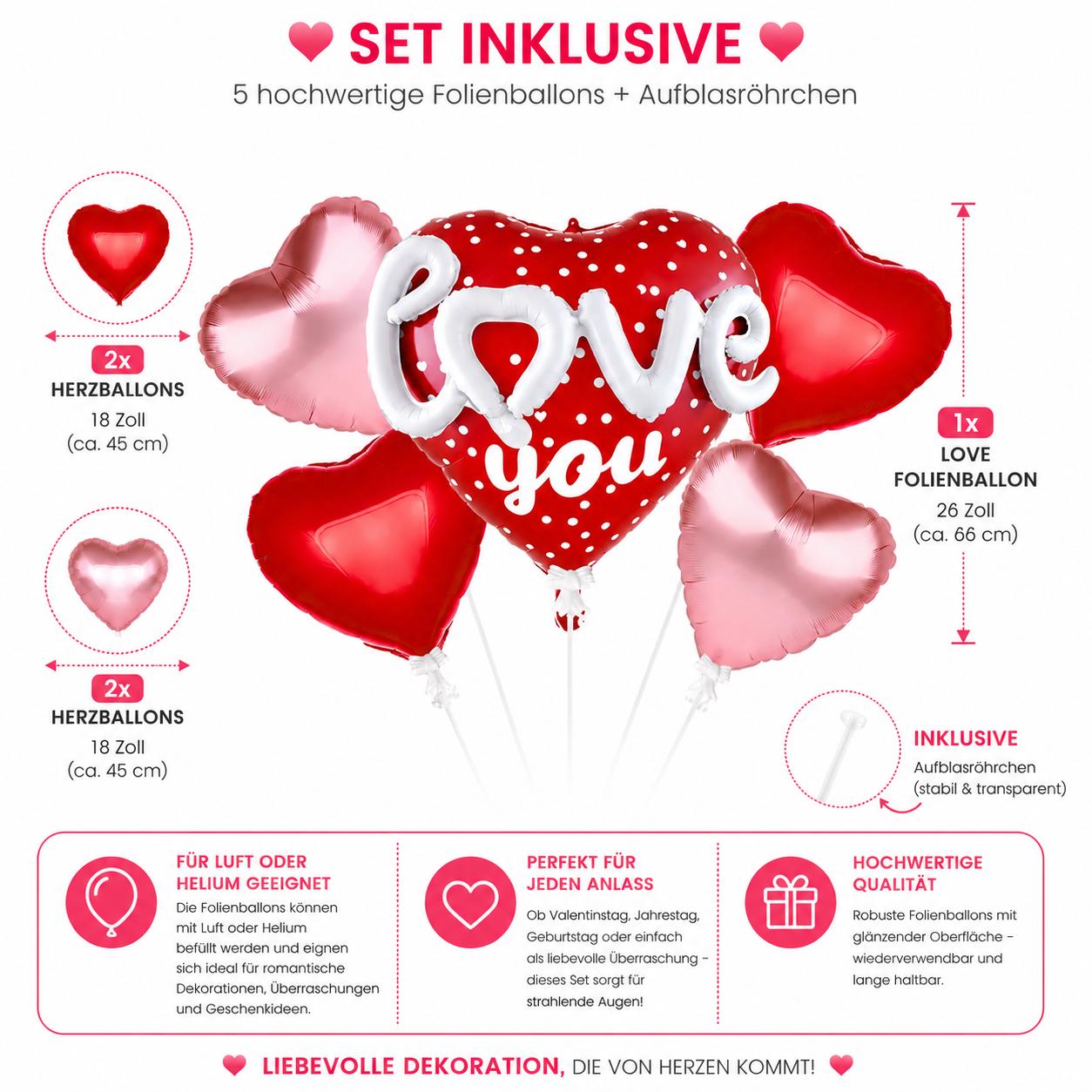 XXL Love You Ballons Herzballon Set Hochzeit Jahrestag Verlobung Herz Luftballon