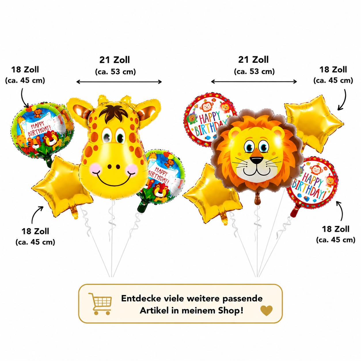 Kindergeburtstag Ballon Set Giraffe Löwe Happy Birthday Jungle Deko Tier Motive