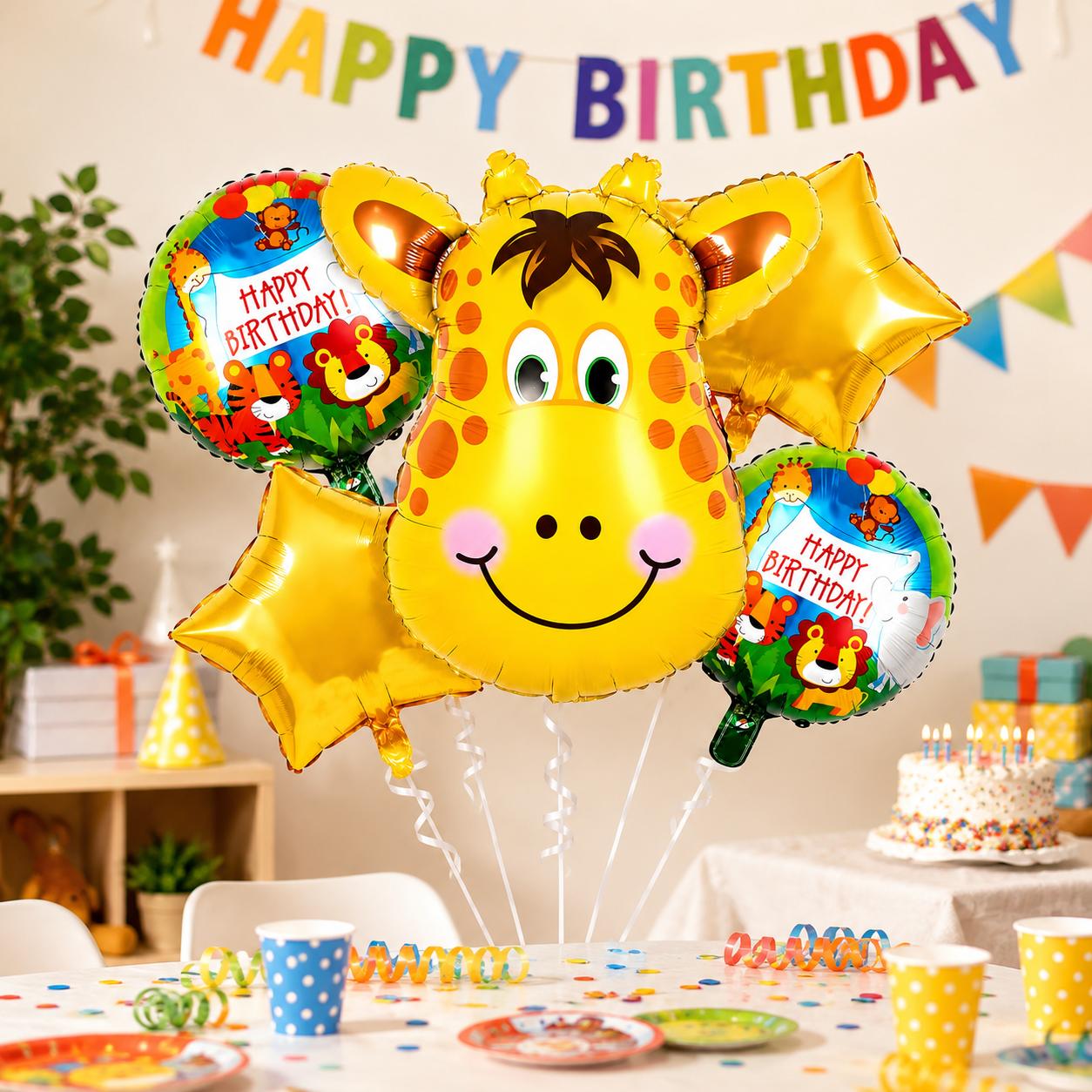 Kindergeburtstag Ballon Set Giraffe Löwe Happy Birthday Jungle Deko Tier Motive