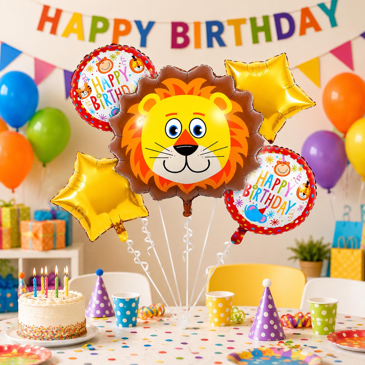 Kindergeburtstag Ballon Set Giraffe Löwe Happy Birthday Jungle Deko Tier Motive