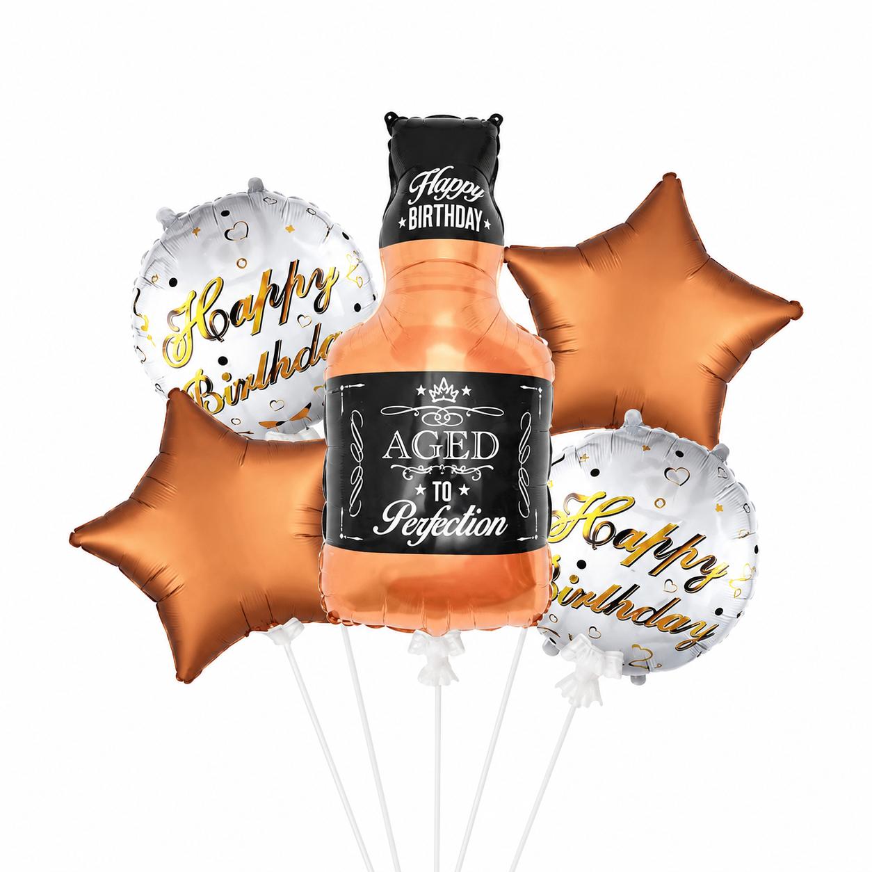 Happy Birthday Ballons Geburtstag Deko Set Flasche Krone Glas Helium Luftballons