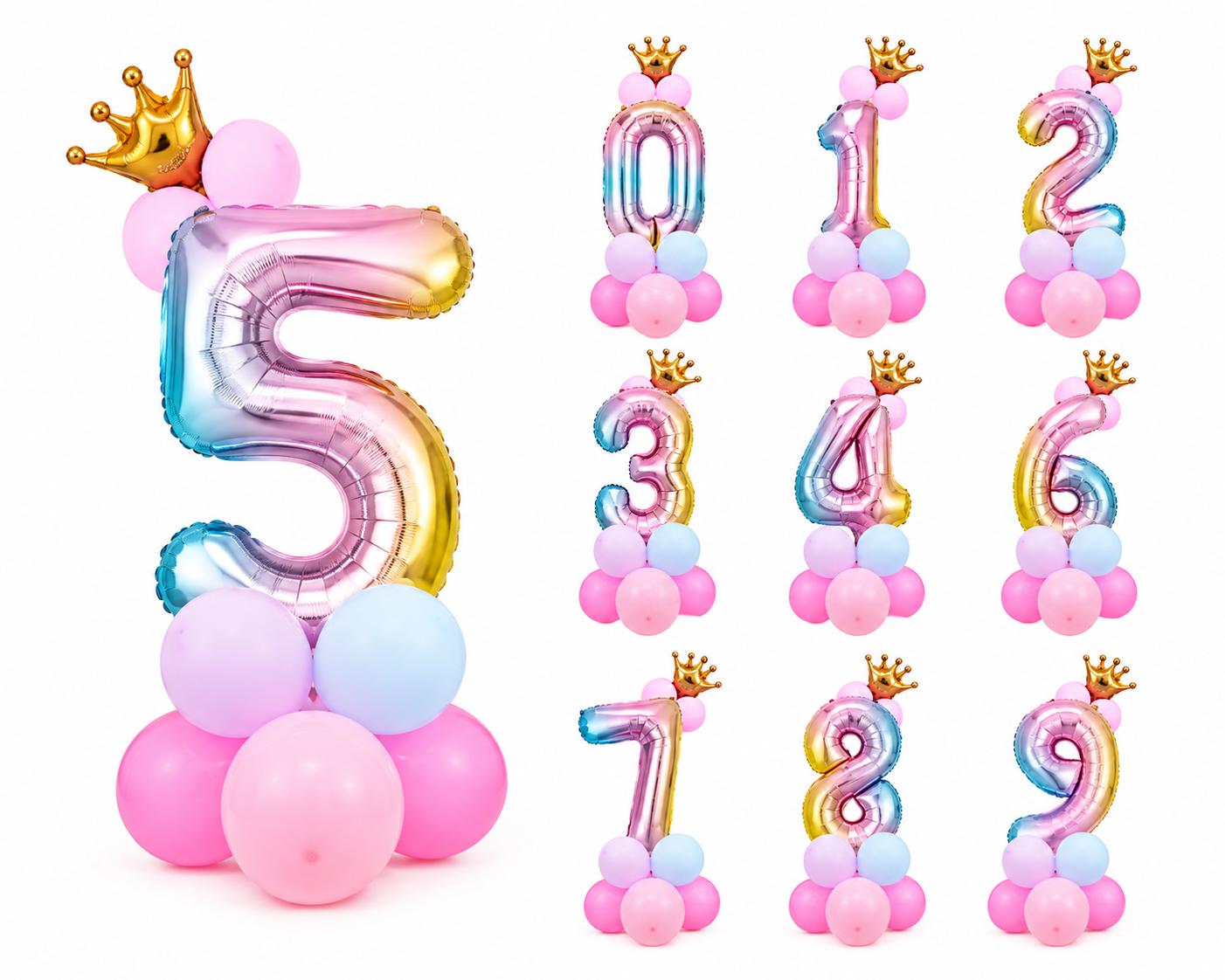 Zahlenballon Set mit Krone Mädchen Geburtstags Deko Luftballons Rosa / Pink