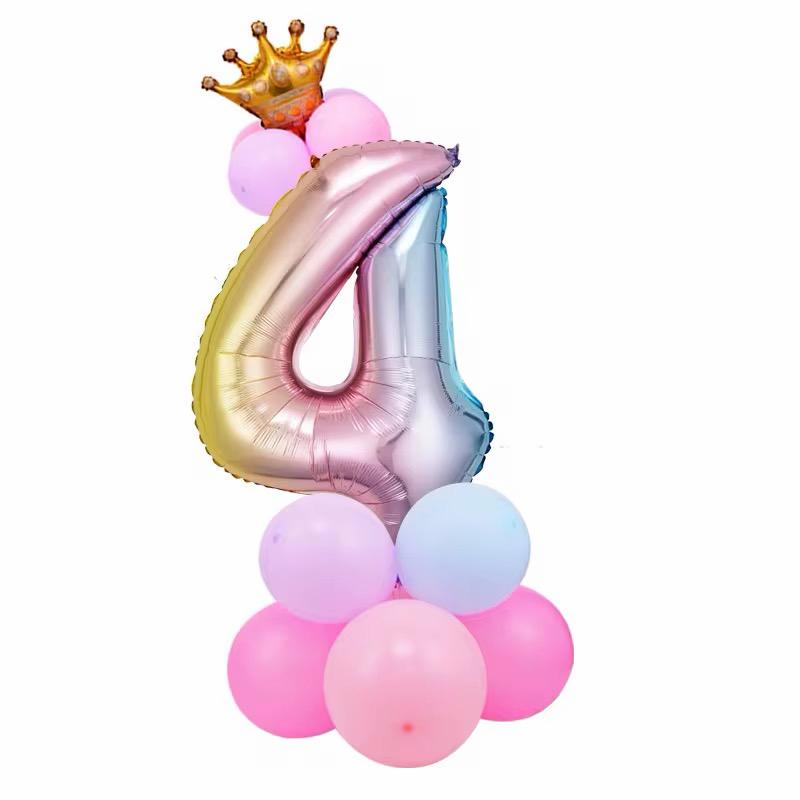 Zahlenballon Set mit Krone Mädchen Geburtstags Deko Luftballons Rosa / Pink