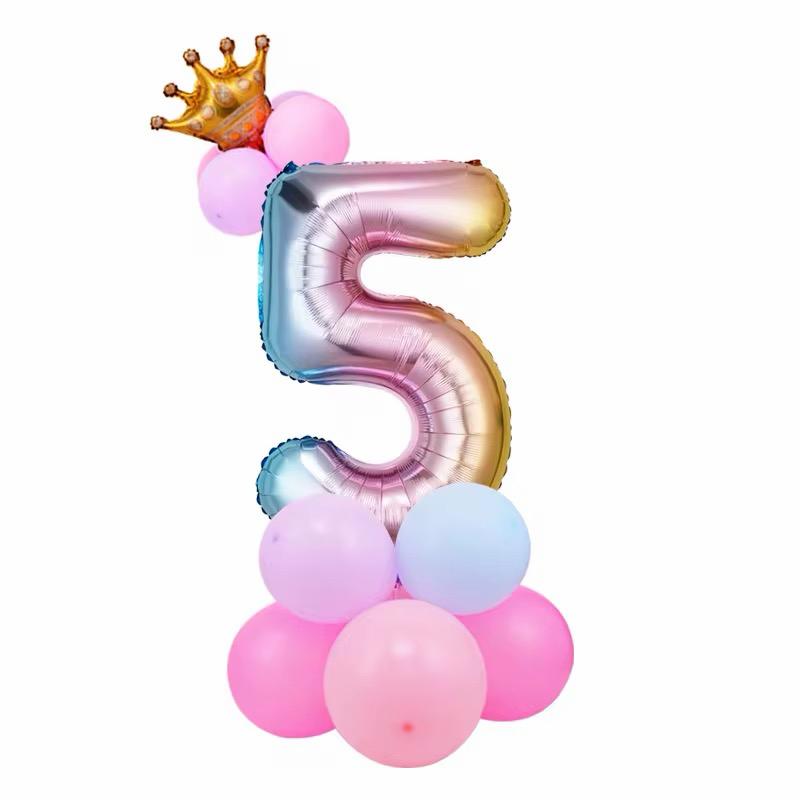 Zahlenballon Set mit Krone Mädchen Geburtstags Deko Luftballons Rosa / Pink