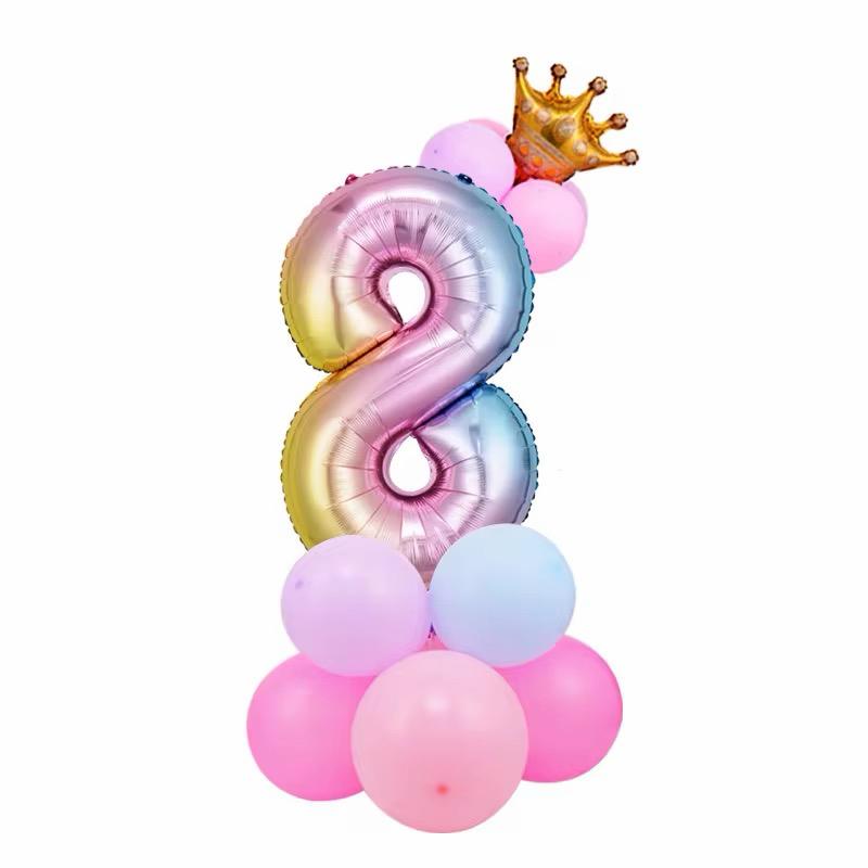 Zahlenballon Set mit Krone Mädchen Geburtstags Deko Luftballons Rosa / Pink