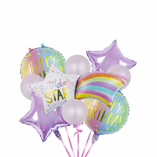 Geburtstagsballon Set Sternschnuppe Regenbogen Lila Happy Birthday Deko Ballons