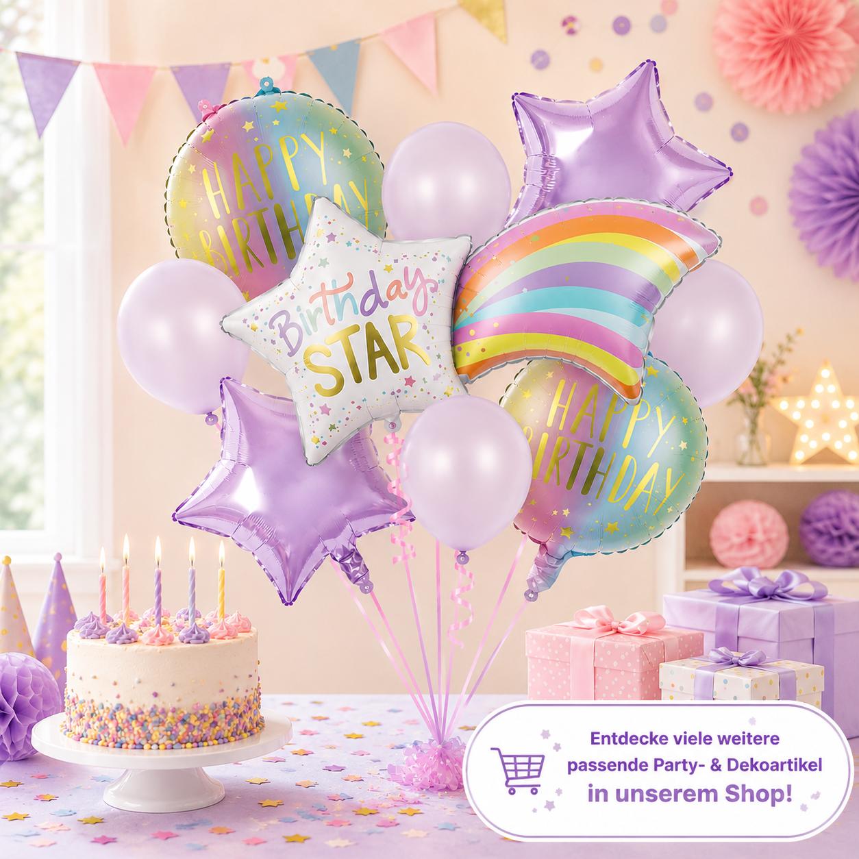 Geburtstagsballon Set Sternschnuppe Regenbogen Lila Happy Birthday Deko Ballons