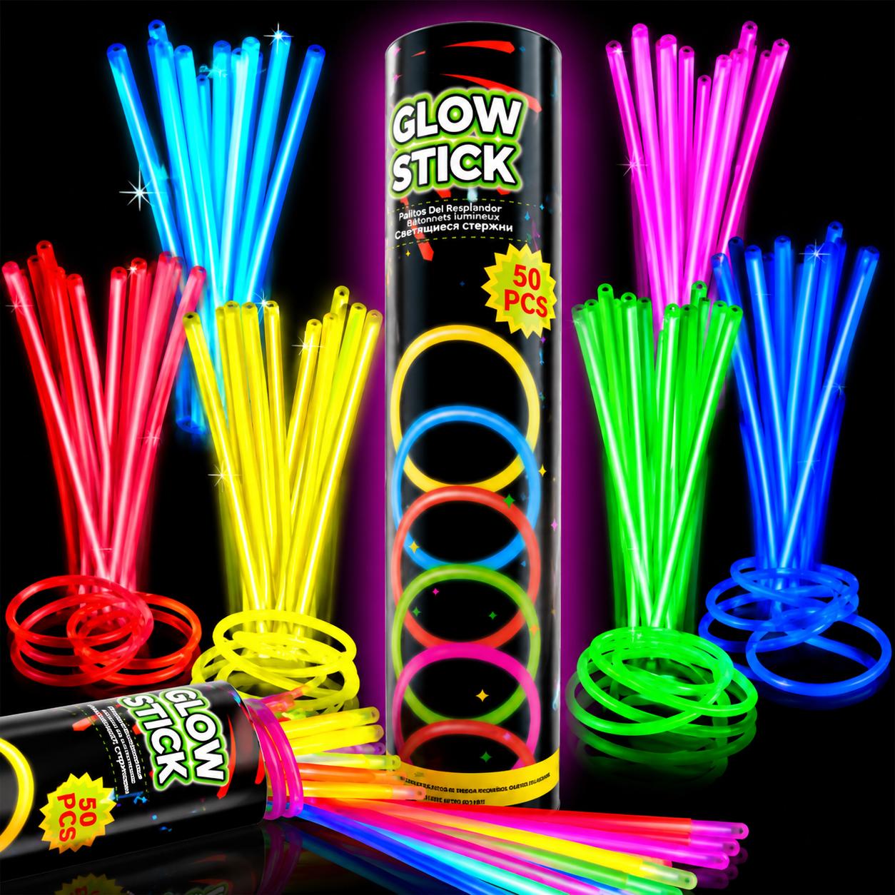 50 Leuchtstäbe Set Glow Sticks Neon Party Armbänder Halsketten Knicklichter
