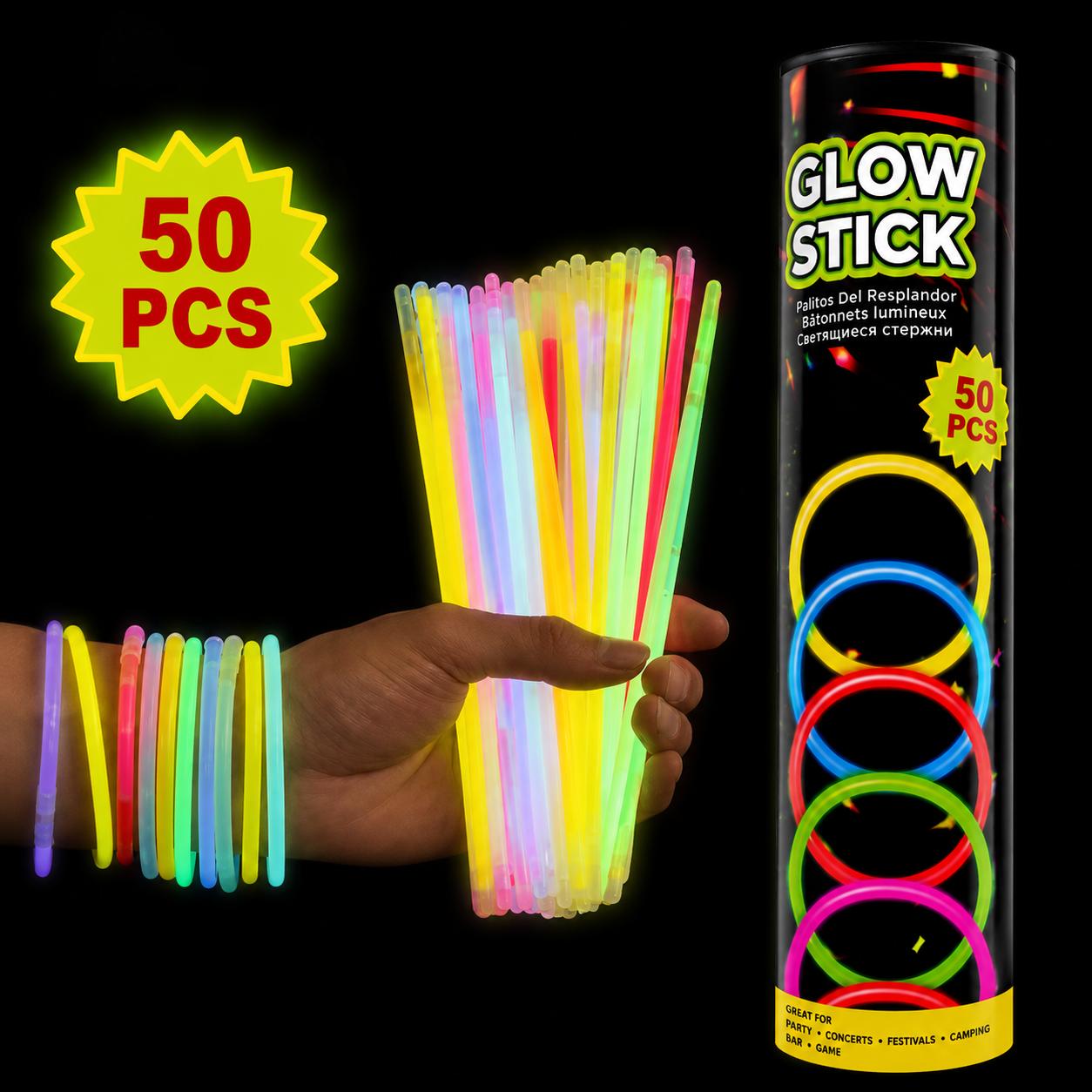 50 Leuchtstäbe Set Glow Sticks Neon Party Armbänder Halsketten Knicklichter