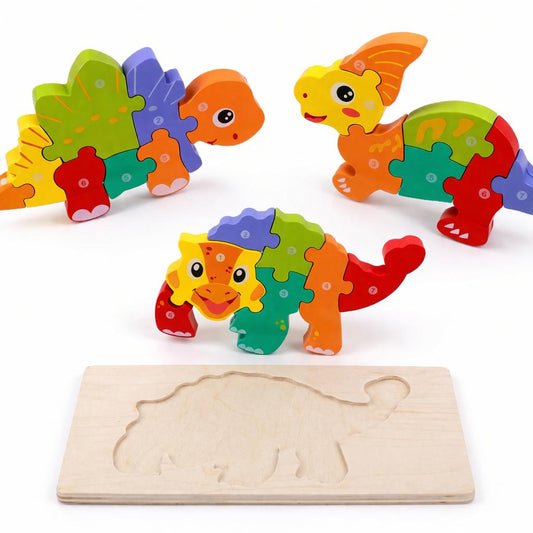 Holz Puzzle Dinosaurier Set Kinder Lernspielzeug Dino 3D Steckpuzzle Montessori