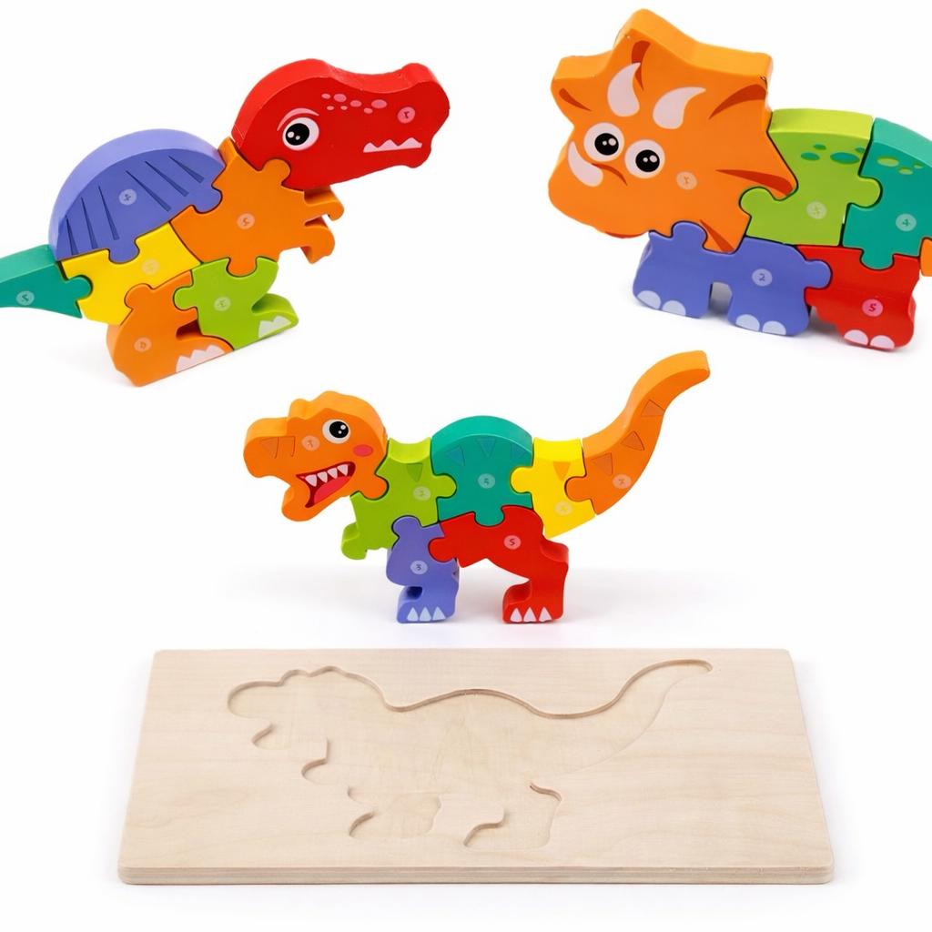 Dinosaurier Holz Puzzle Set Kinder Lernspielzeug Dino Steckpuzzle