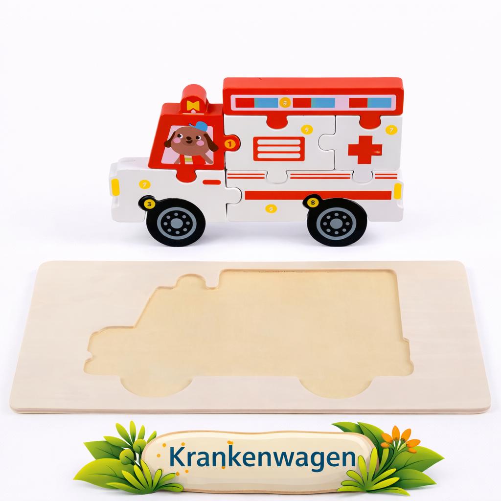 Holz Puzzle Set Kinder Lernspielzeug Einsatzfahrzeug Steckpuzzle Montessori