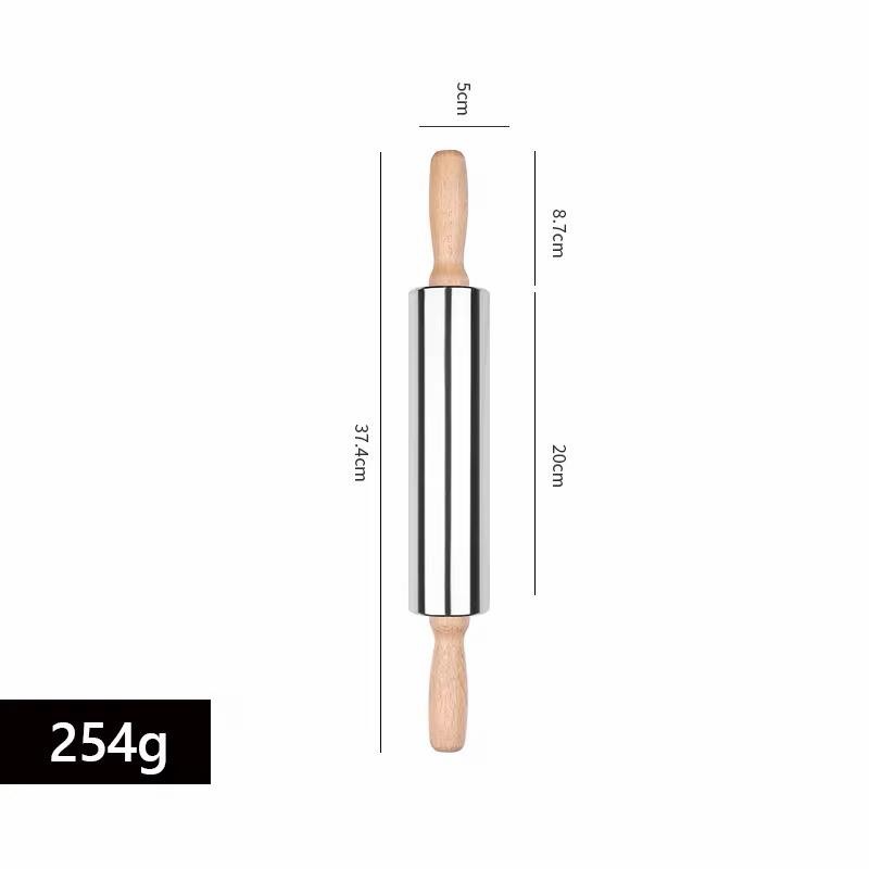 Nudelholz Edelstahl Set Teigroller mit Holzgriff Pizza Pasta & co Teig