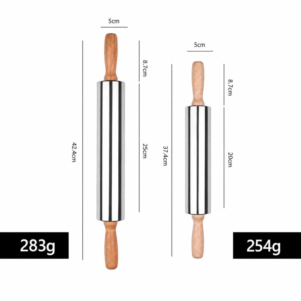 Nudelholz Edelstahl Set Teigroller mit Holzgriff Pizza Pasta & co Teig
