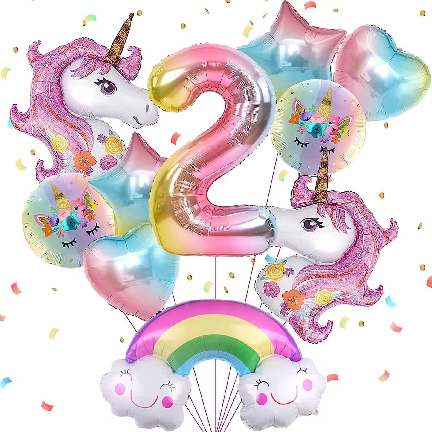 Einhorn Ballon Set Zahl 1-9 Geburtstag Deko Regenbogen, Herz & Stern Ballons