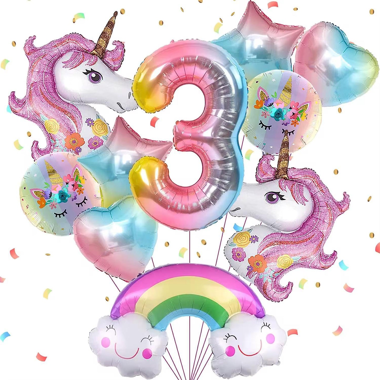 Einhorn Ballon Set Zahl 1-9 Geburtstag Deko Regenbogen, Herz & Stern Ballons