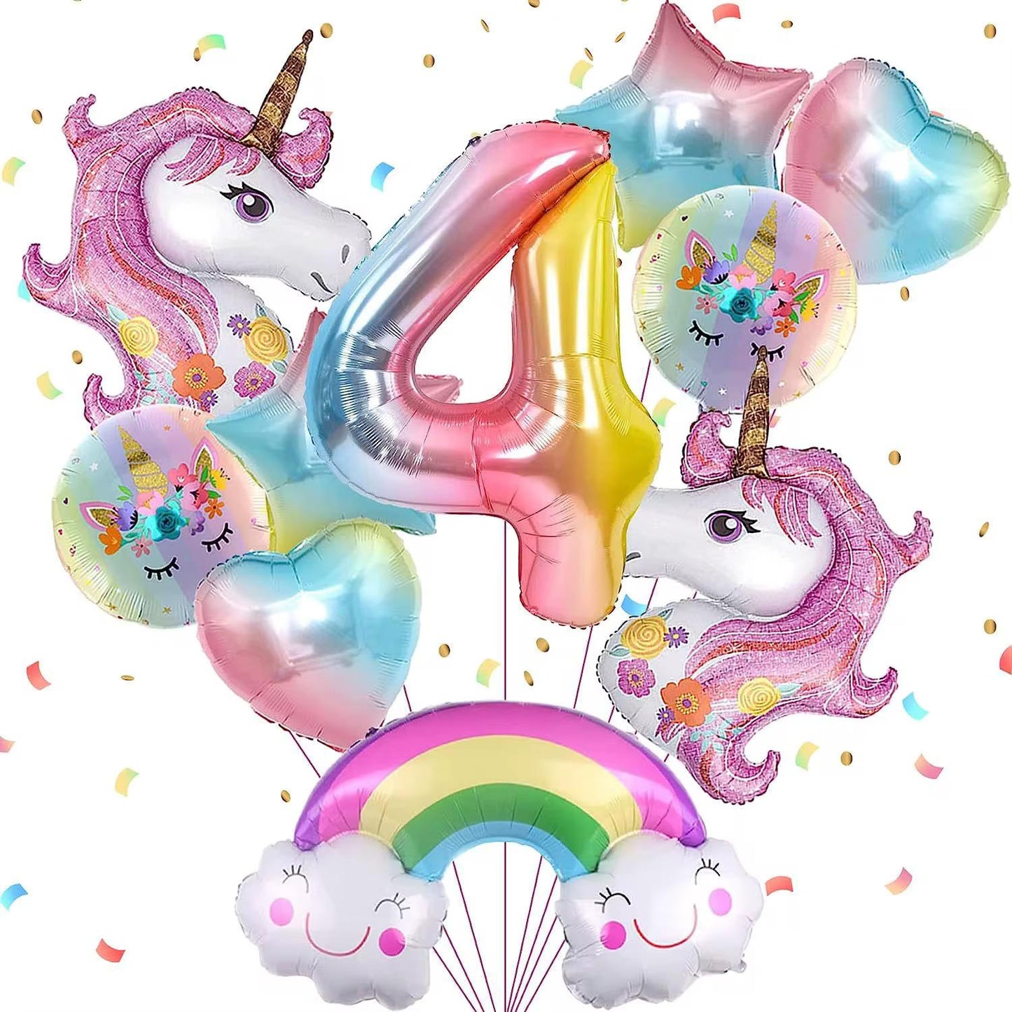Einhorn Ballon Set Zahl 1-9 Geburtstag Deko Regenbogen, Herz & Stern Ballons